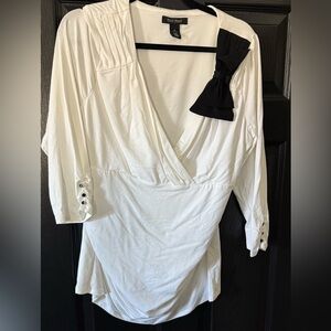 White House Black Market White Blouse with Black Detail